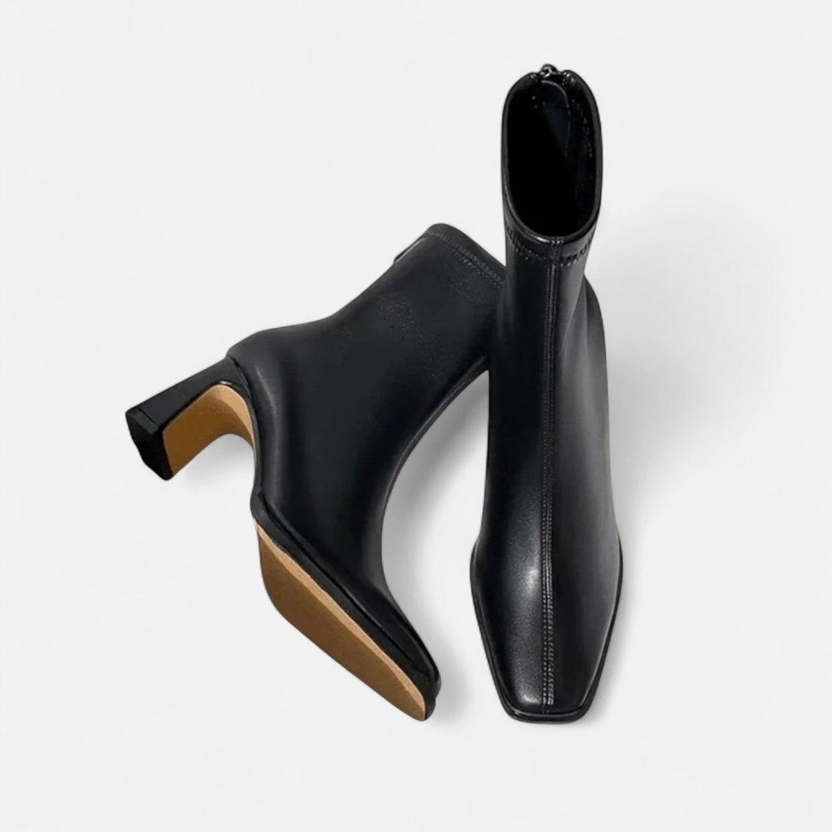 Women's Leather Square-Toe Mid-Heel Ankle Boots