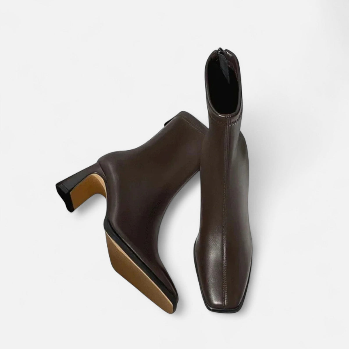 Women's Leather Square-Toe Mid-Heel Ankle Boots