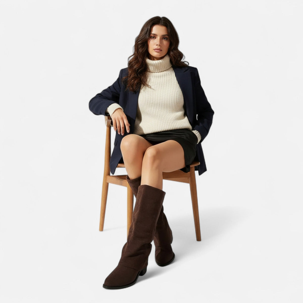 Women's Faux Leather Knee-High Block Heel Boots