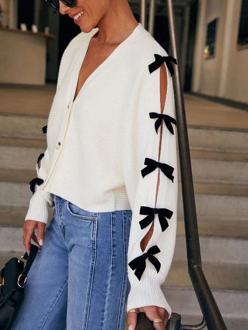 Cecily | Women's Knit Cardigan with Bow Sleeve Detail
