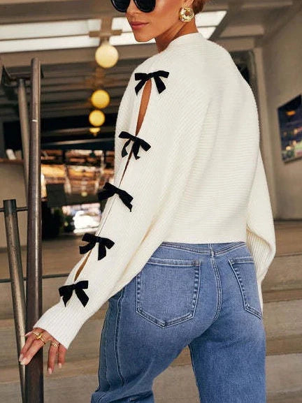 Cecily | Women's Knit Cardigan with Bow Sleeve Detail