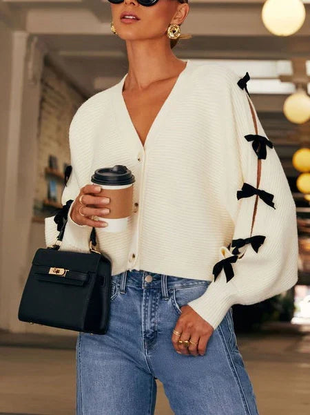 Cecily | Women's Knit Cardigan with Bow Sleeve Detail