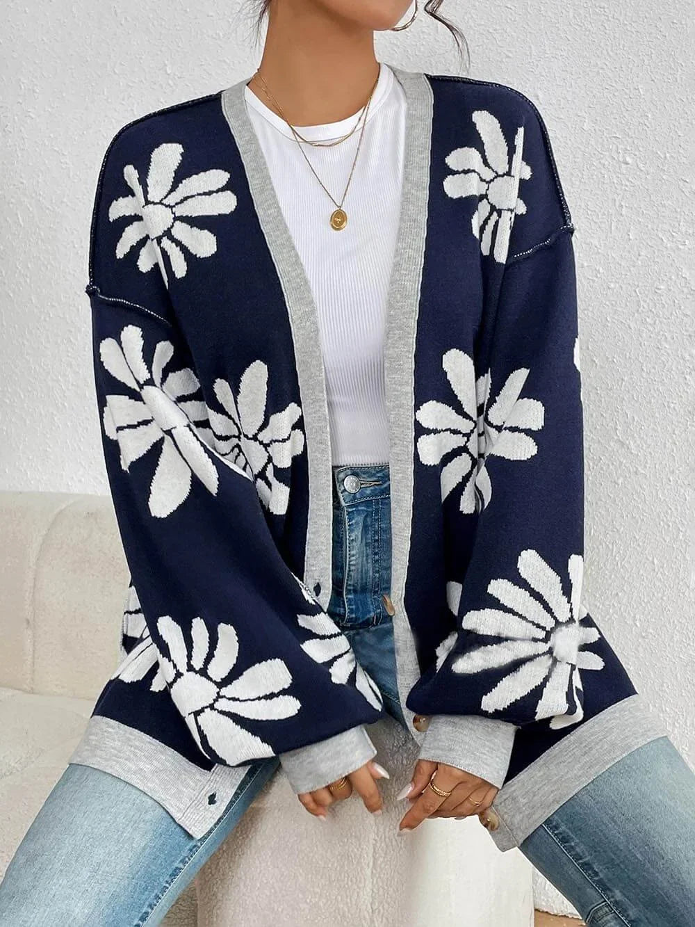 Roselune | Women's Oversized Floral Knit Cardigan