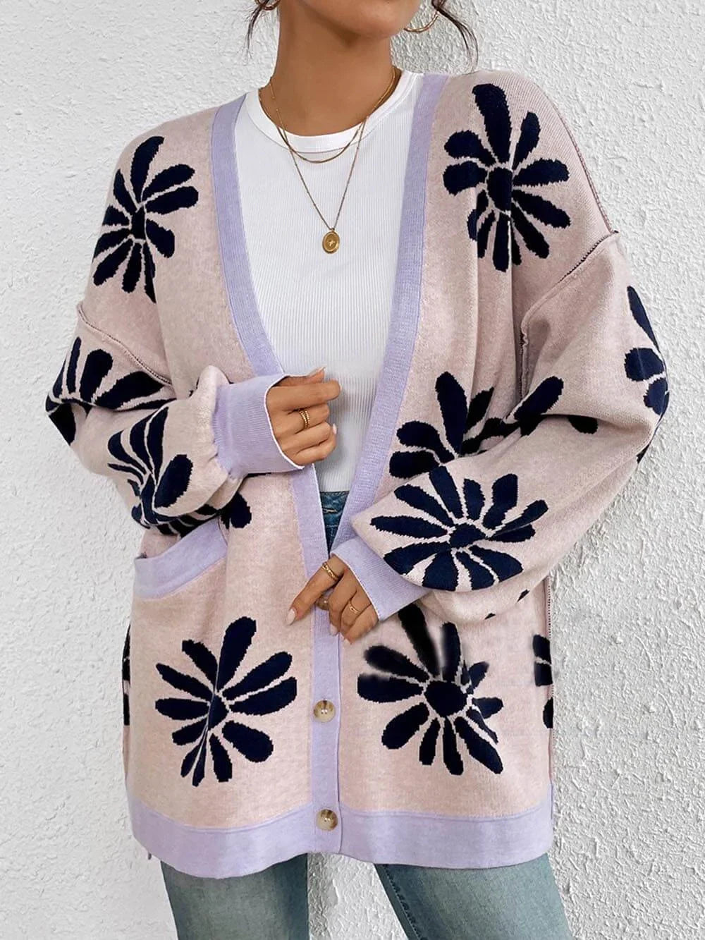 Roselune | Women's Oversized Floral Knit Cardigan