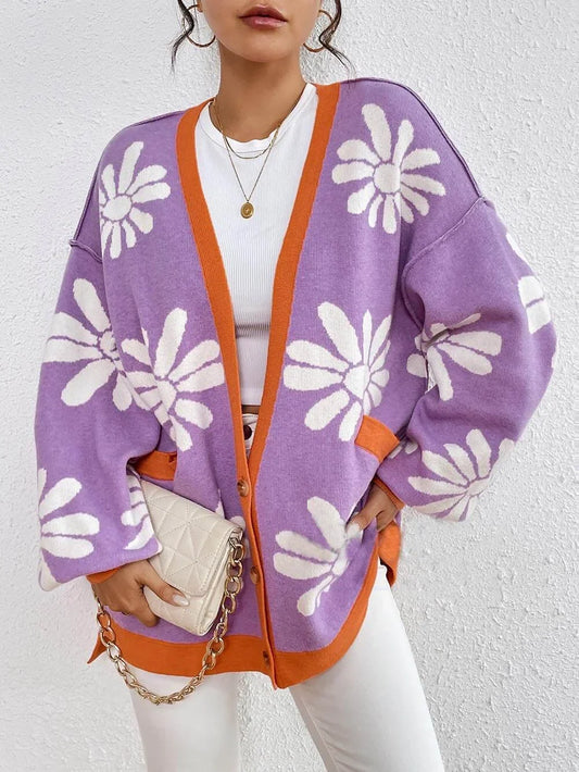 Roselune | Women's Oversized Floral Knit Cardigan