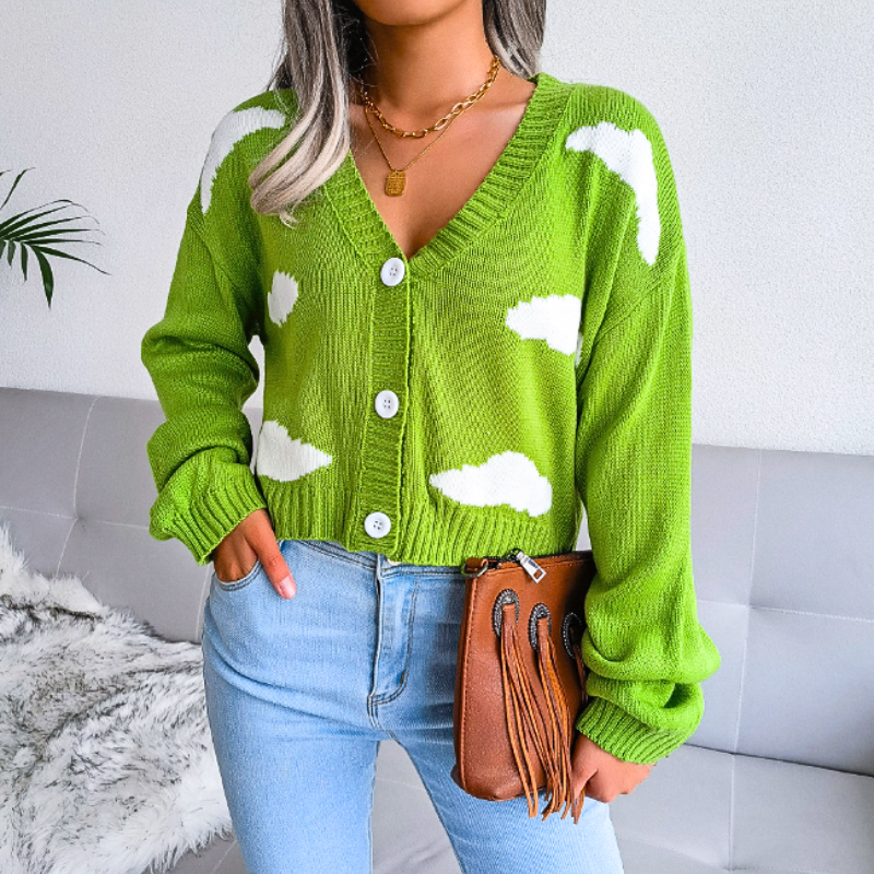 Isabeau | Women's Cropped Cloud Knit V-Neck Cardigan