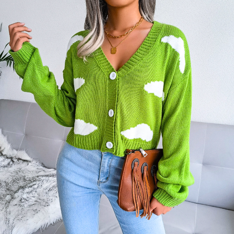 Isabeau | Women's Cropped Cloud Knit V-Neck Cardigan
