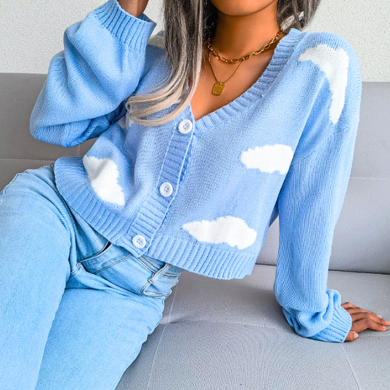 Isabeau | Women's Cropped Cloud Knit V-Neck Cardigan