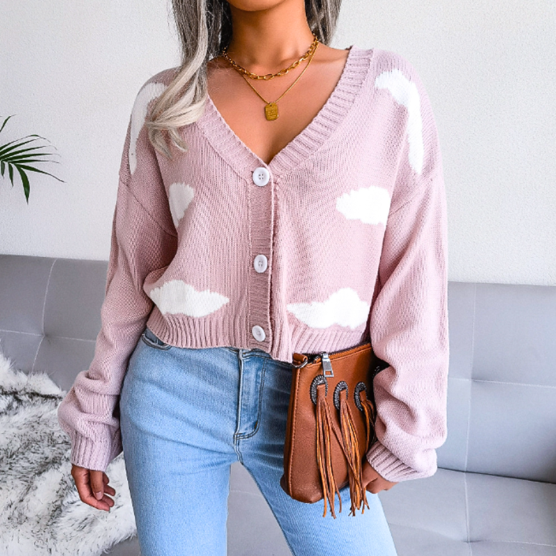 Isabeau | Women's Cropped Cloud Knit V-Neck Cardigan