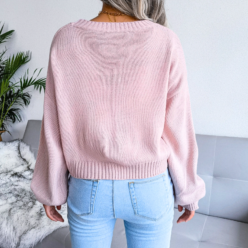 Isabeau | Women's Cropped Cloud Knit V-Neck Cardigan