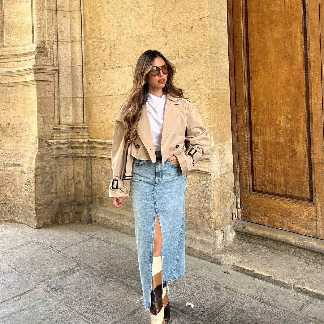 Ottilie | Women's Cropped Double-Breasted Trench Jacket