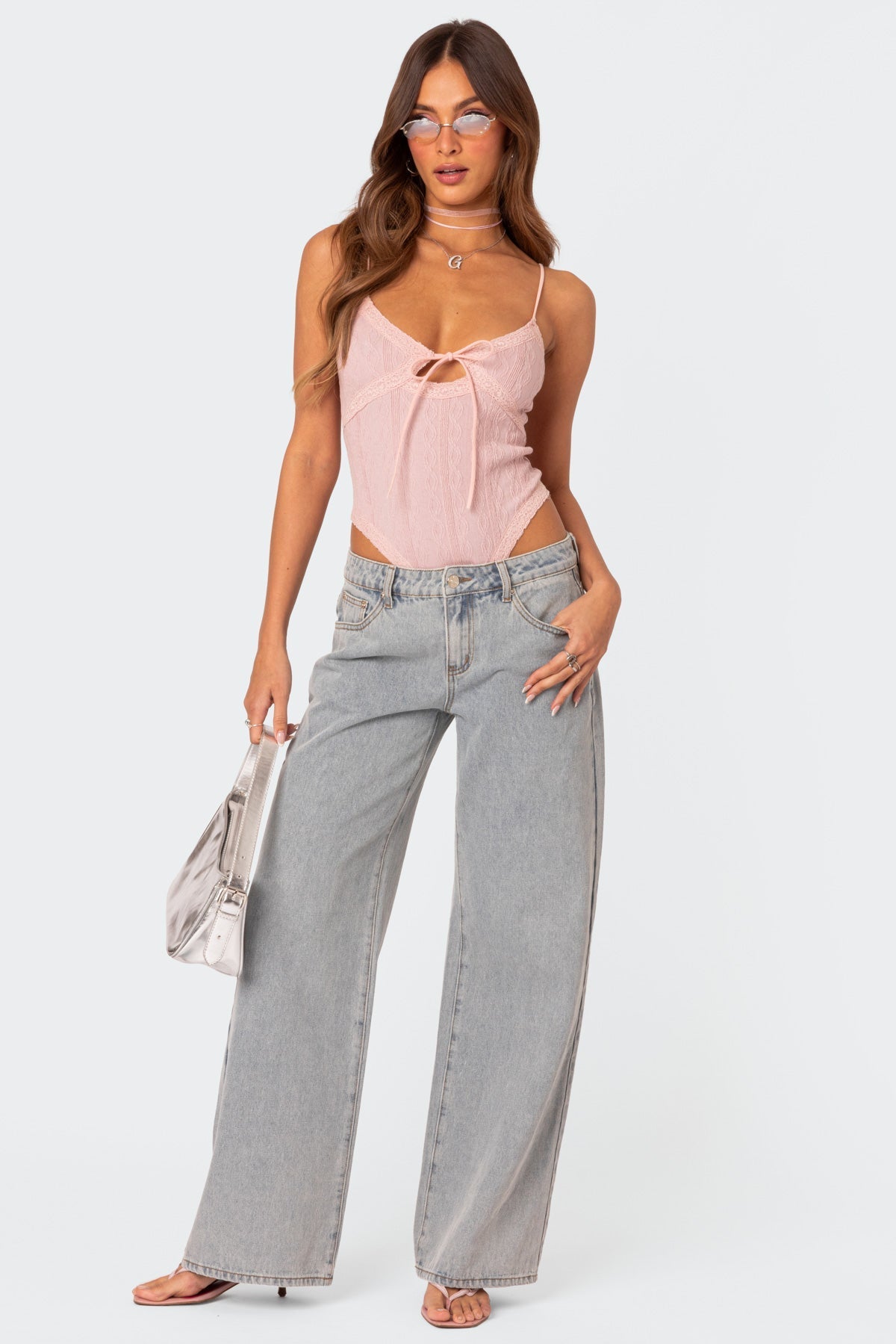 Women's Baggy Wide-Leg Jeans with Bow Embroidery