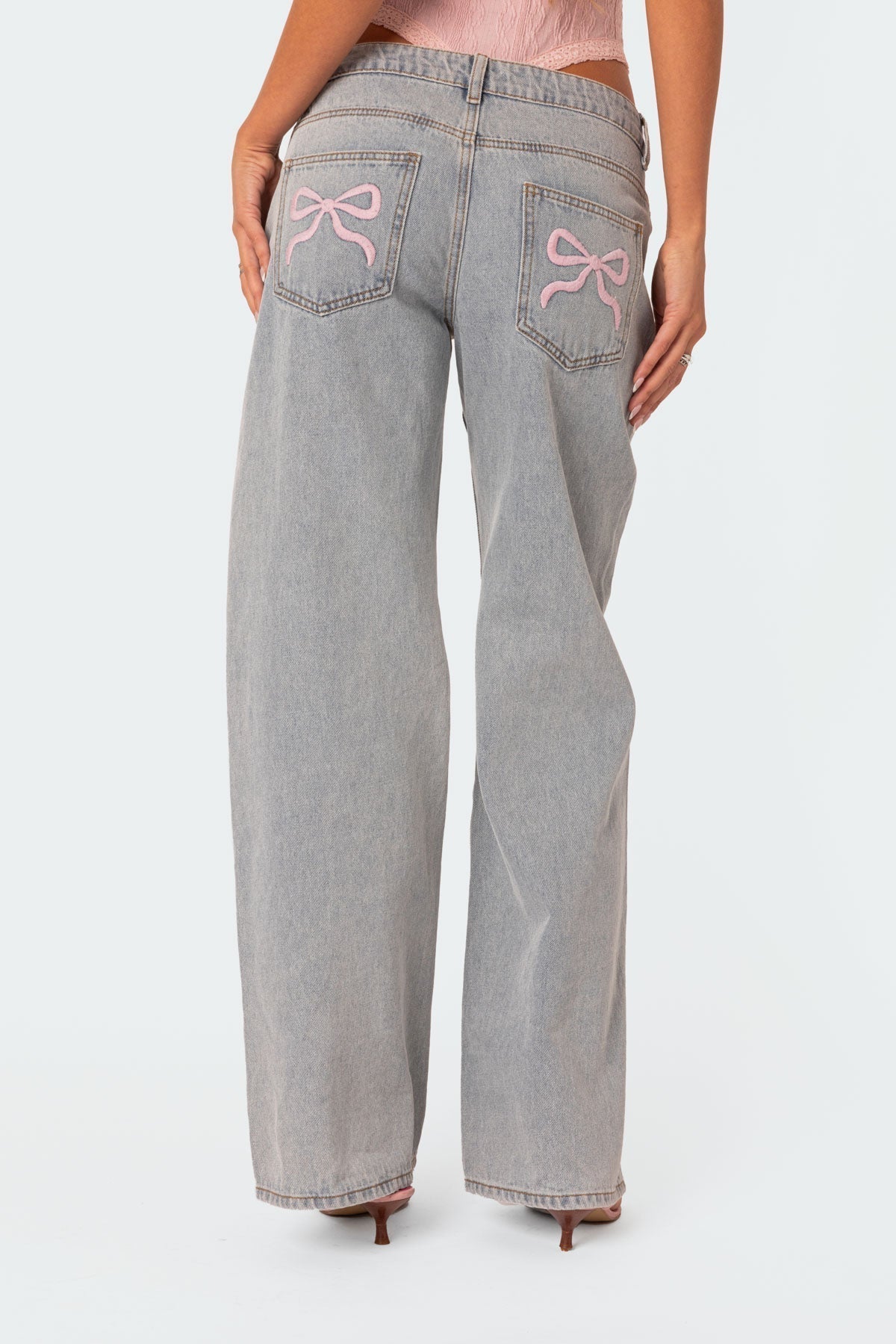 Women's Baggy Wide-Leg Jeans with Bow Embroidery