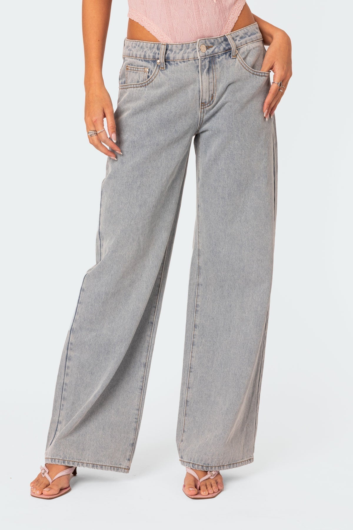 Women's Baggy Wide-Leg Jeans with Bow Embroidery