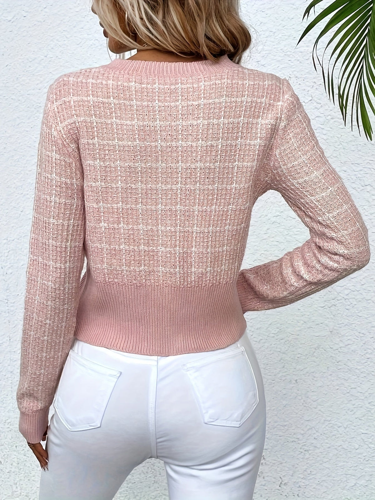 Elo | Women's Cropped Houndstooth Knit Cardigan