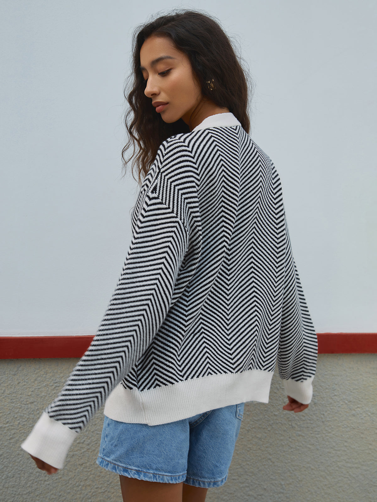 Mirevane | Women's Striped V-Neck Knit Cardigan