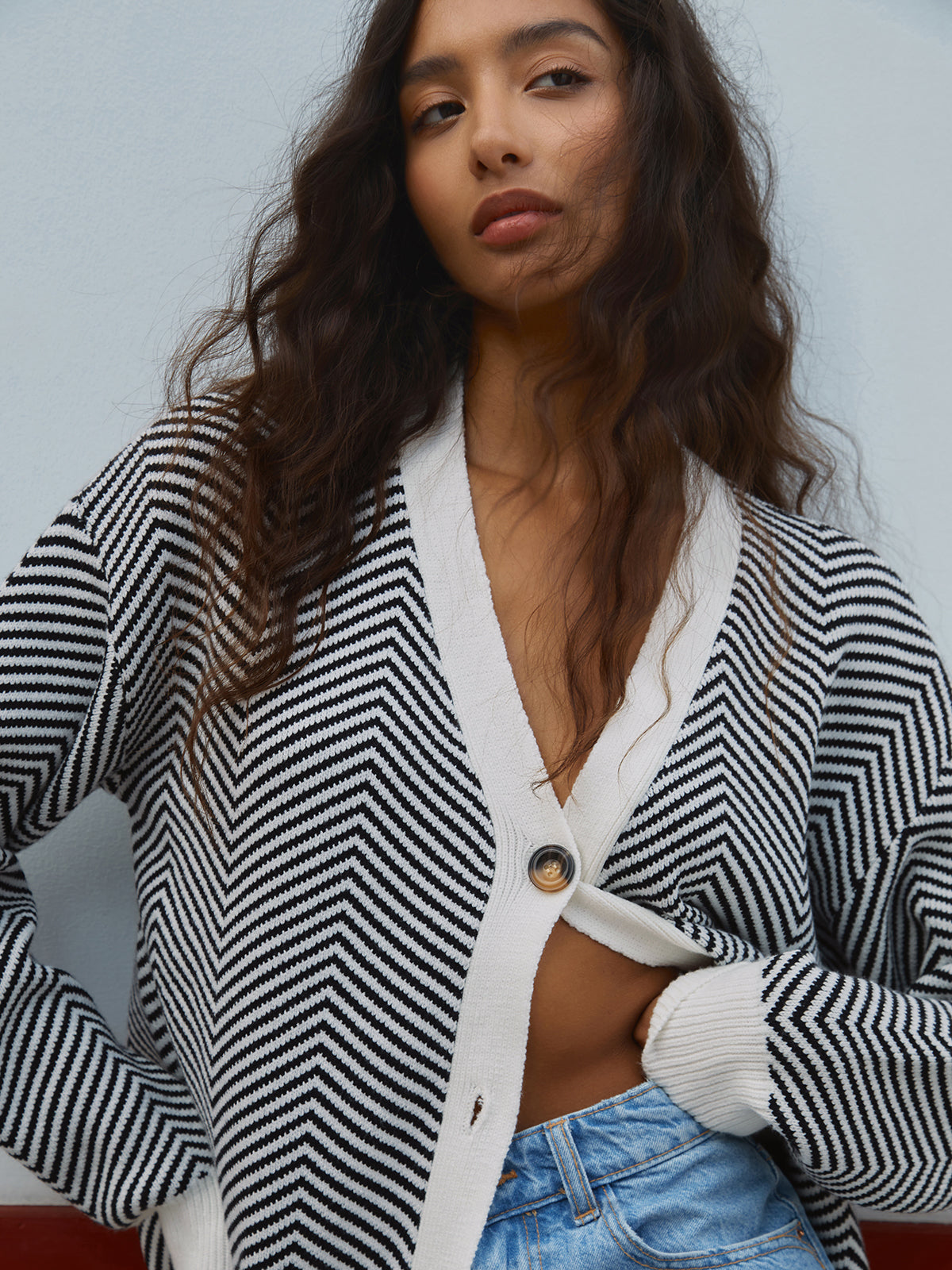 Mirevane | Women's Striped V-Neck Knit Cardigan