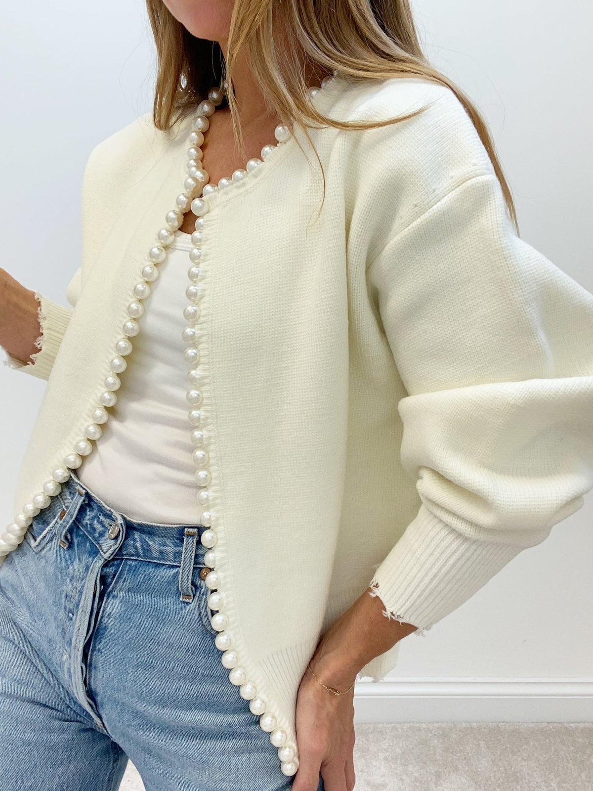 Leonora | Women's Beaded Open-Front Knit Cardigan