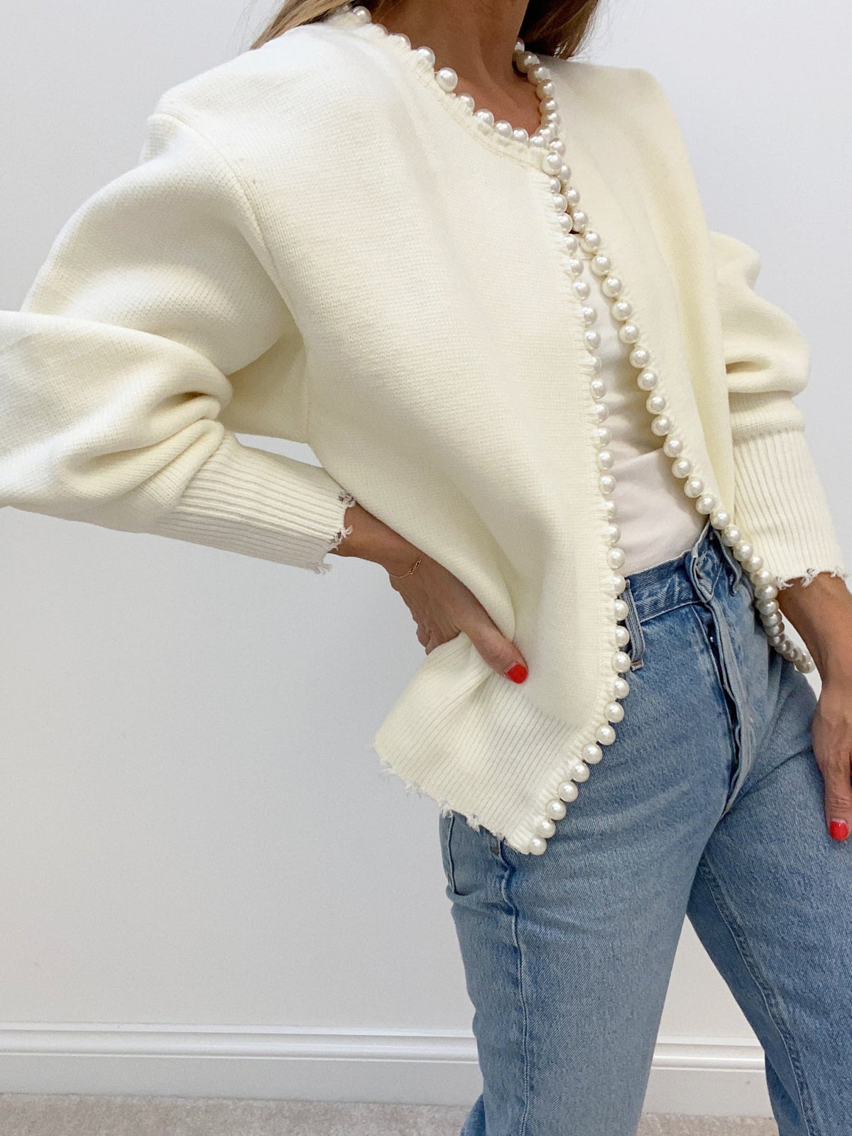 Leonora | Women's Beaded Open-Front Knit Cardigan