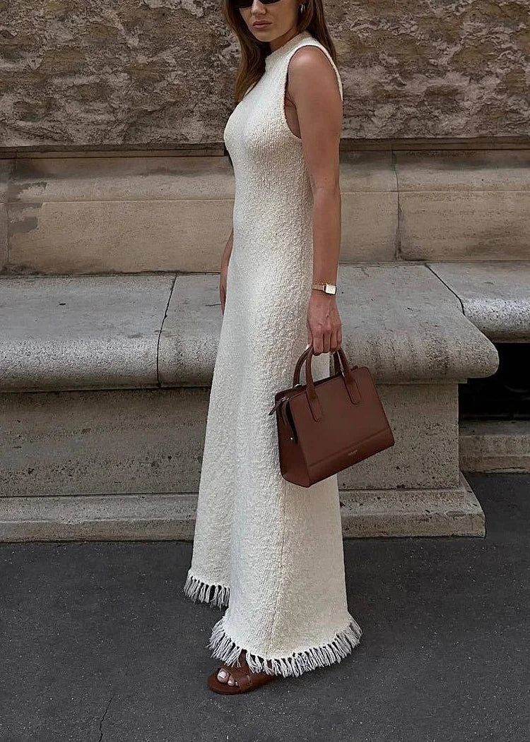 Vivienne | Women's Sleeveless Knit Fringe Maxi Party Dress
