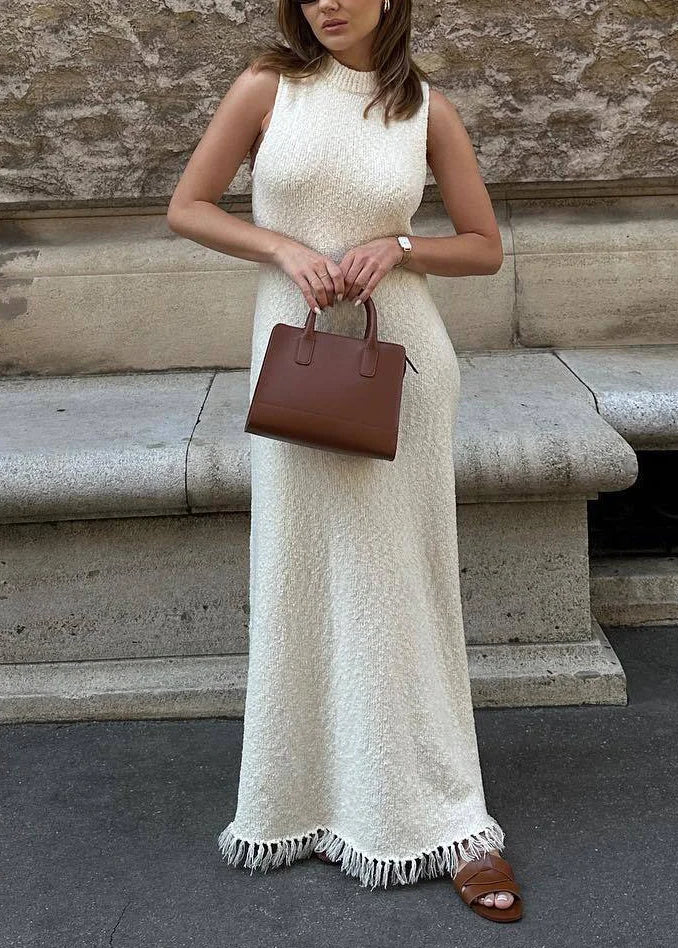 Vivienne | Women's Sleeveless Knit Fringe Maxi Party Dress