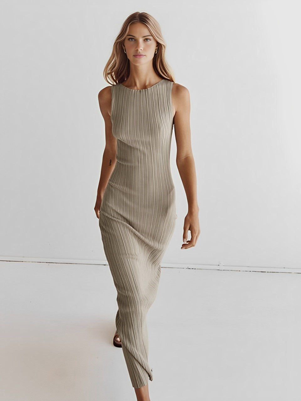 Vesper | Women's Ribbed Knit Sleeveless Midi Dress
