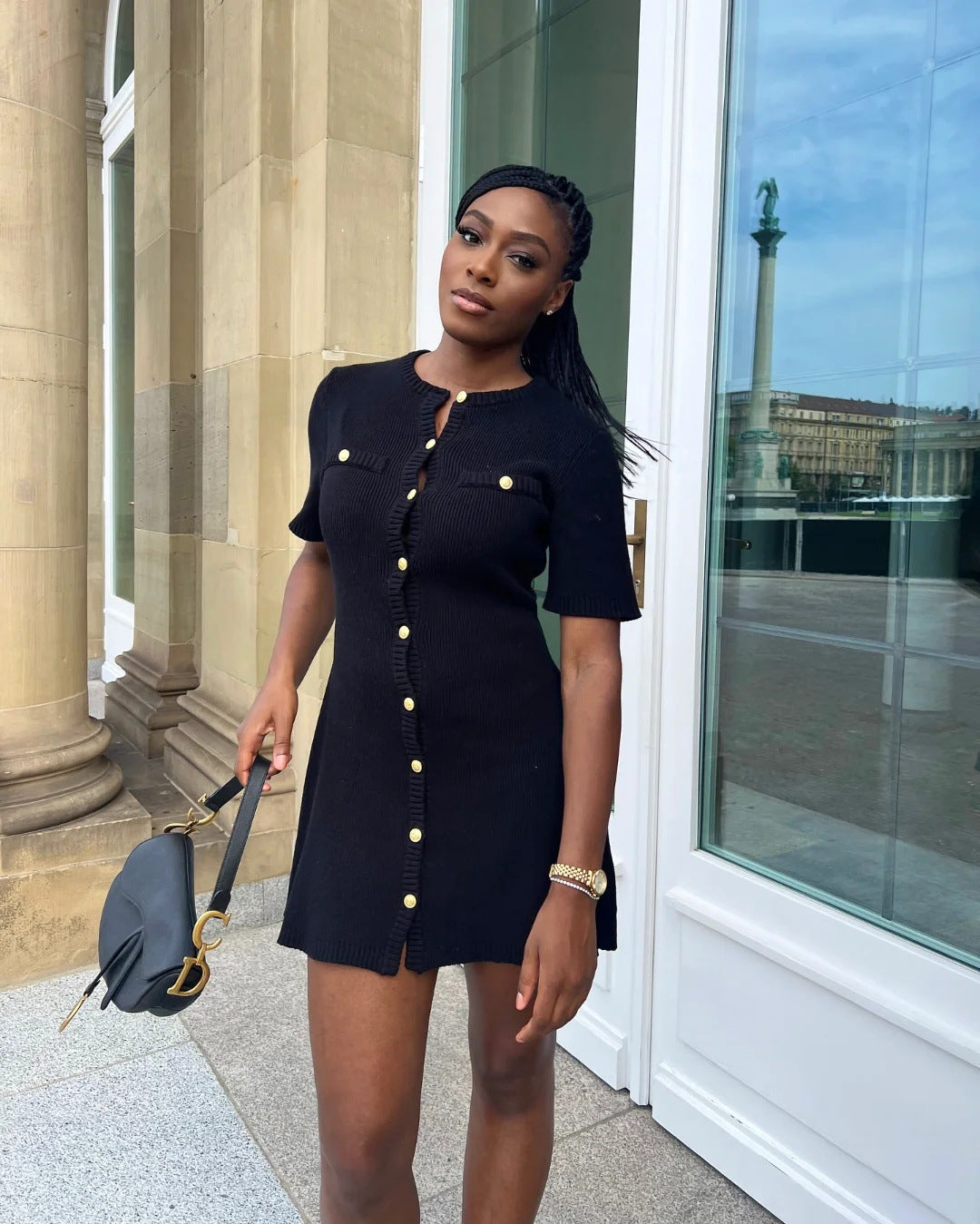 Women's Button-Front Knitted Mini Dress