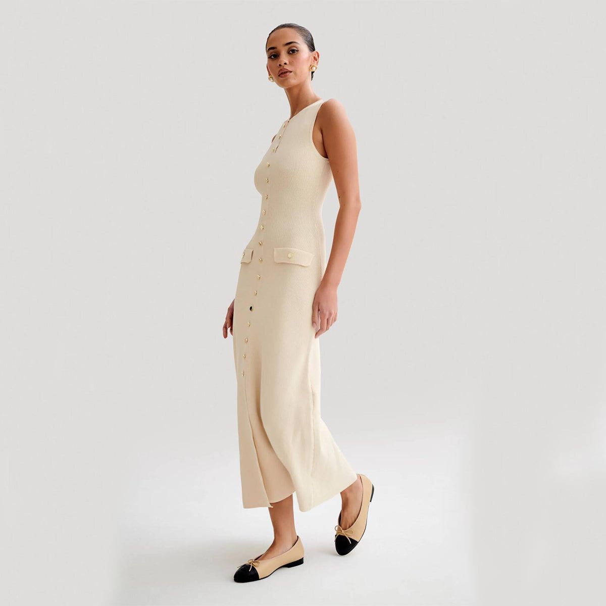 Adeline | Women's Ribbed Knit Button-Front Maxi Party Dress