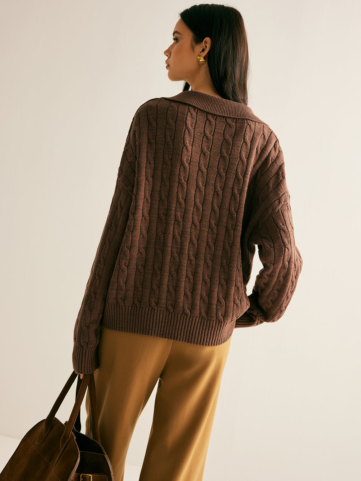 Soléanne | Women's Cable Knit Collared Jumper