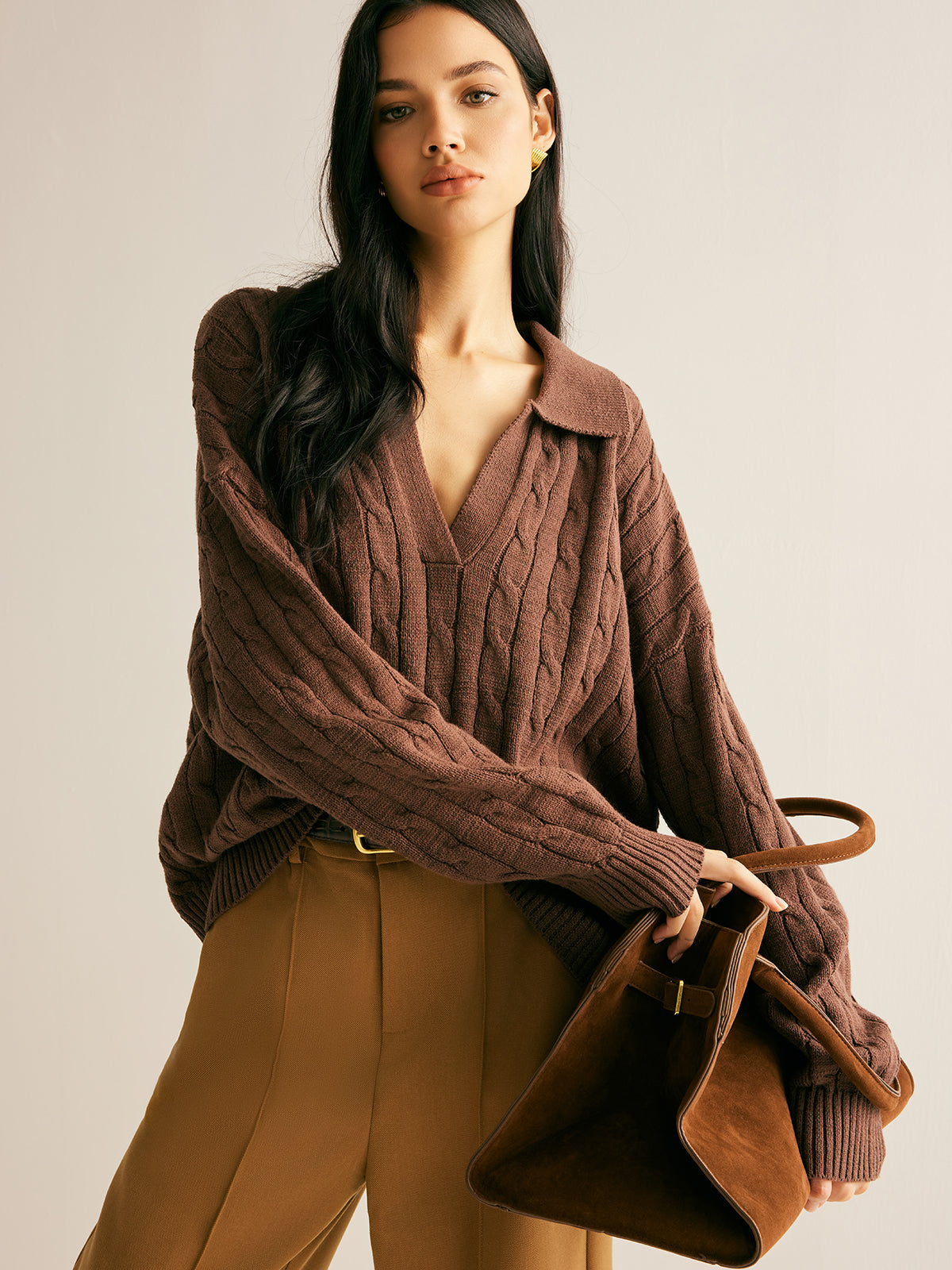 Soléanne | Women's Cable Knit Collared Jumper