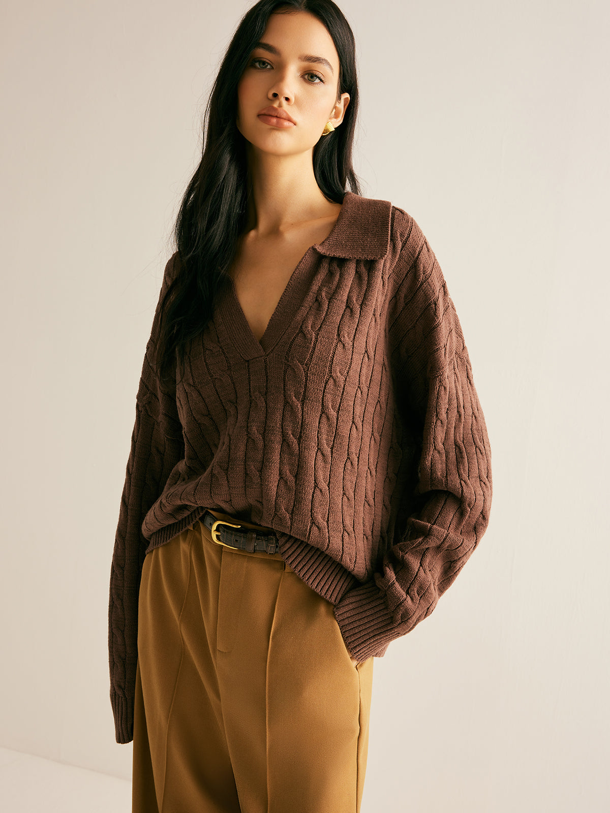 Soléanne | Women's Cable Knit Collared Jumper