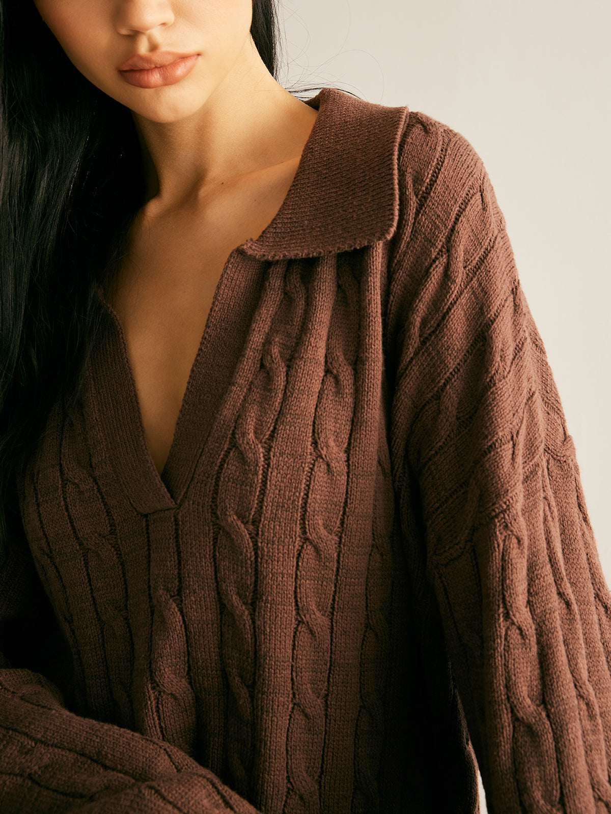 Soléanne | Women's Cable Knit Collared Jumper
