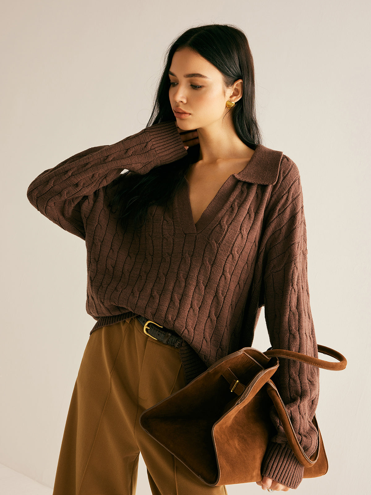 Soléanne | Women's Cable Knit Collared Jumper