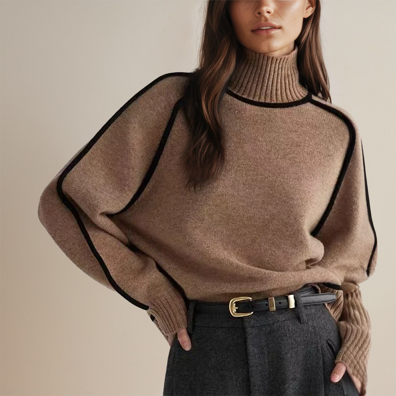 Calithea | Women's Contrast-Trim High-Neck Knitted Jumper