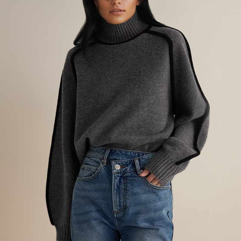 Calithea | Women's Contrast-Trim High-Neck Knitted Jumper