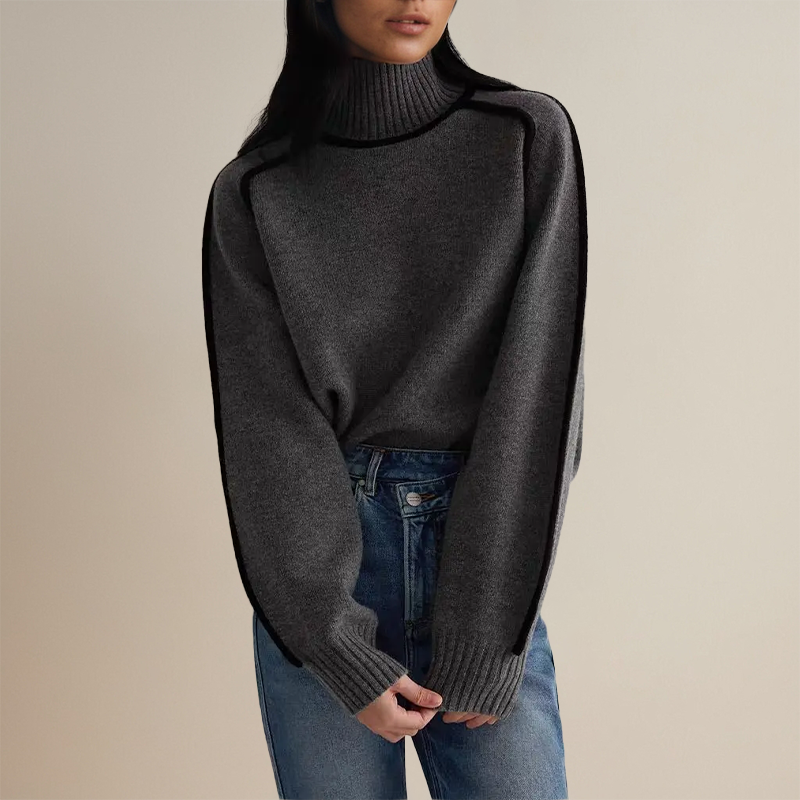 Calithea | Women's Contrast-Trim High-Neck Knitted Jumper