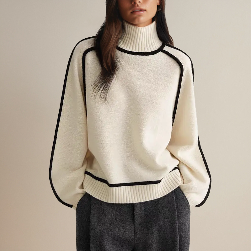 Calithea | Women's Contrast-Trim High-Neck Knitted Jumper