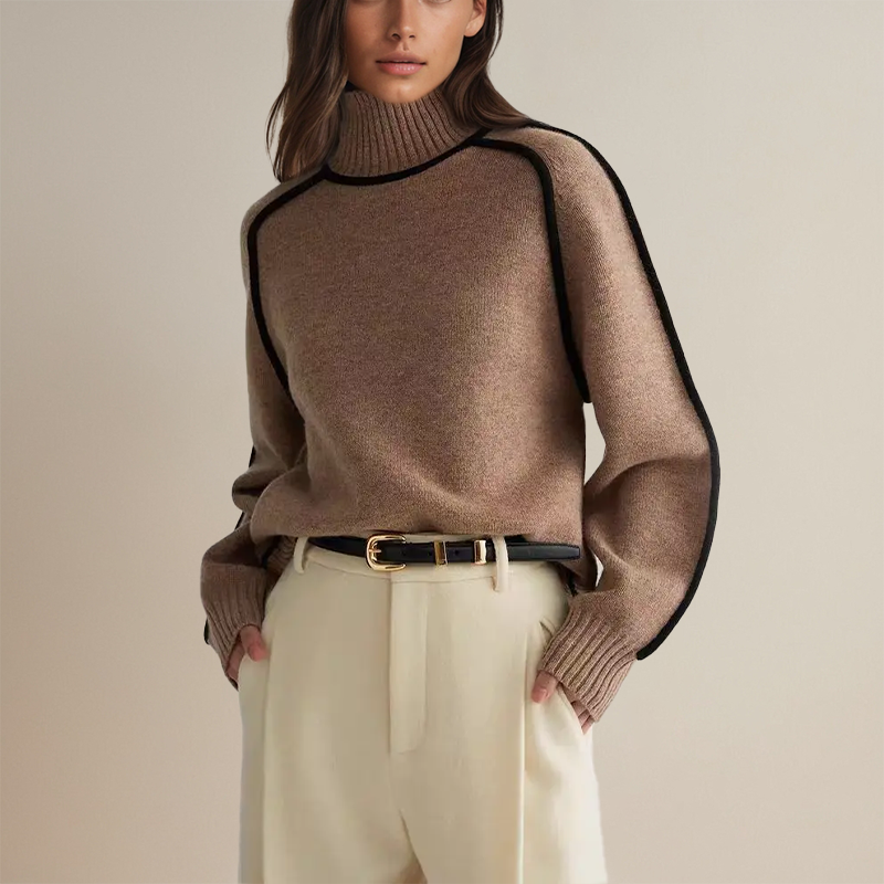 Calithea | Women's Contrast-Trim High-Neck Knitted Jumper