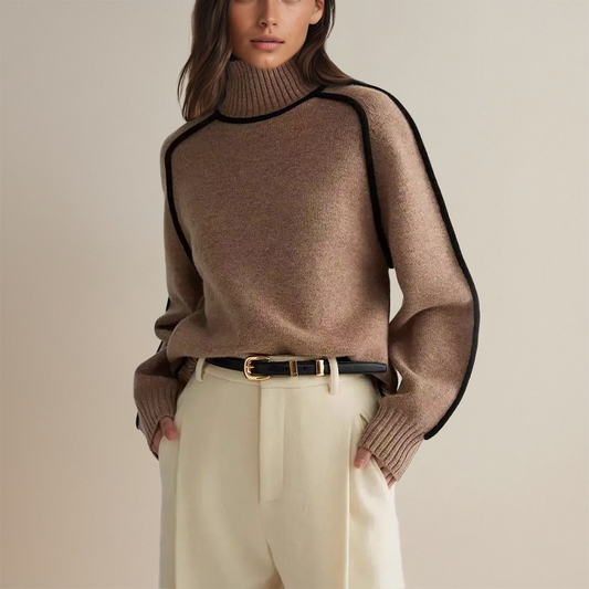 Calithea | Women's Contrast-Trim High-Neck Knitted Jumper