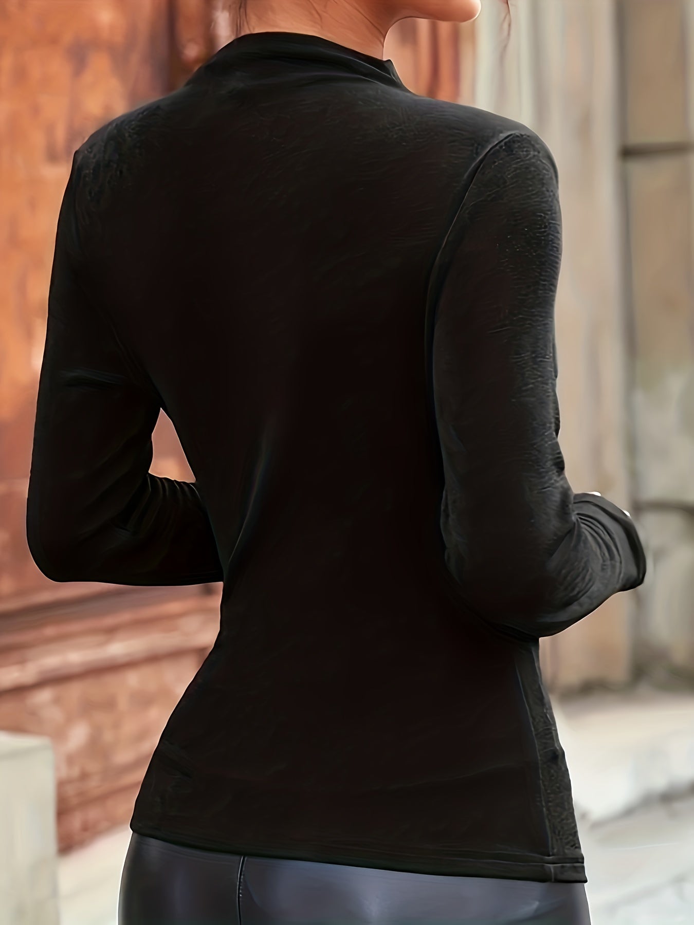 Isalune | Women's Diagonal Ruched Mock Neck Top