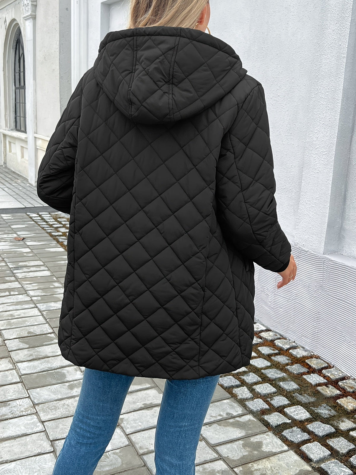 Thea | Women's Longline Hooded Puffer Coat with Diamond Quilting