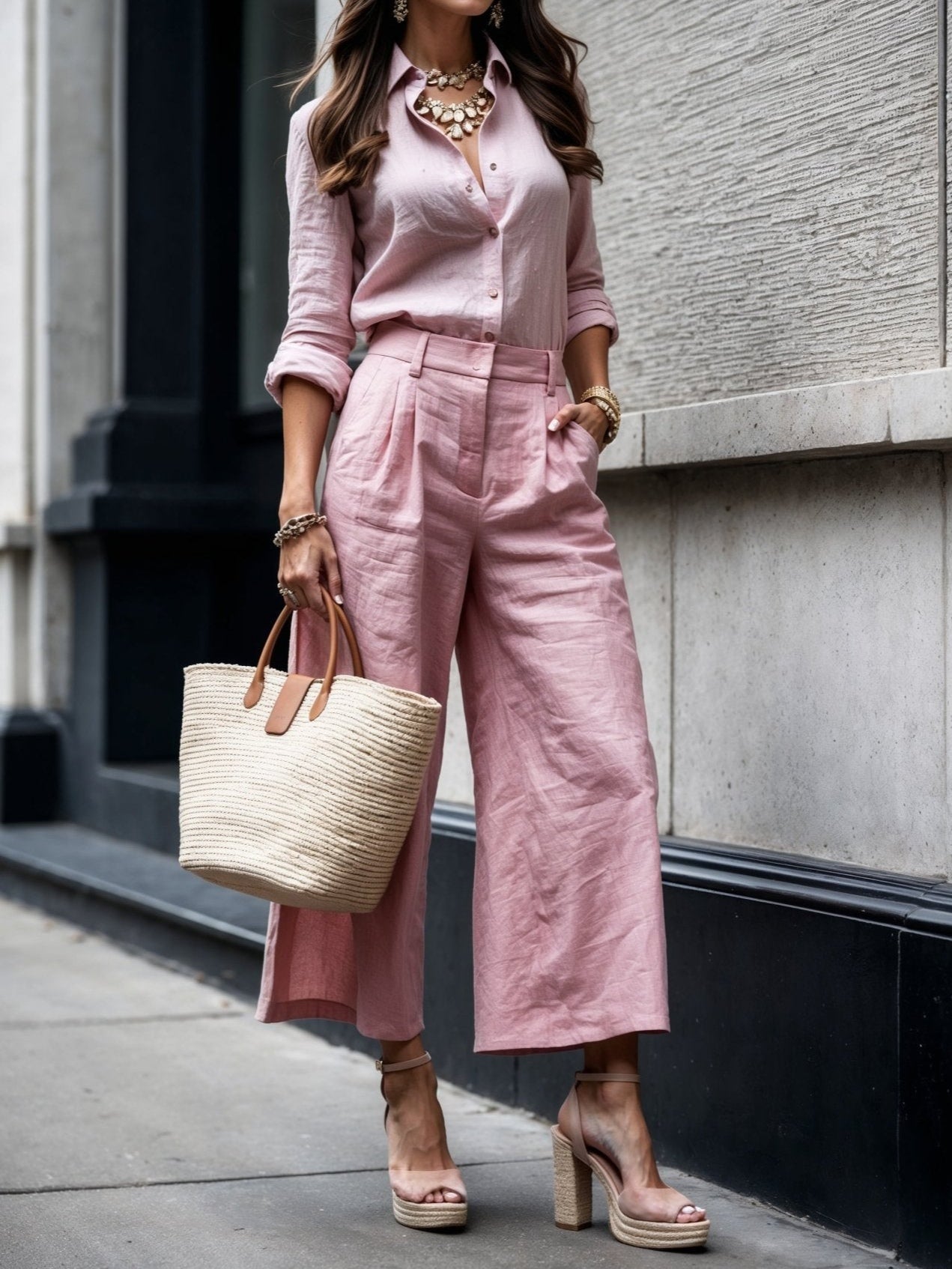 Avenza | Two Piece Shirt & Wide Leg Trouser Set
