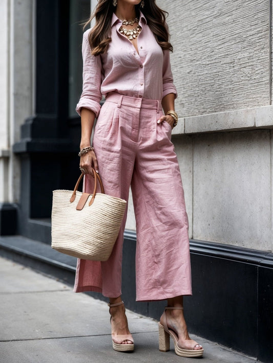 Avenza | Two Piece Shirt & Wide Leg Trouser Set