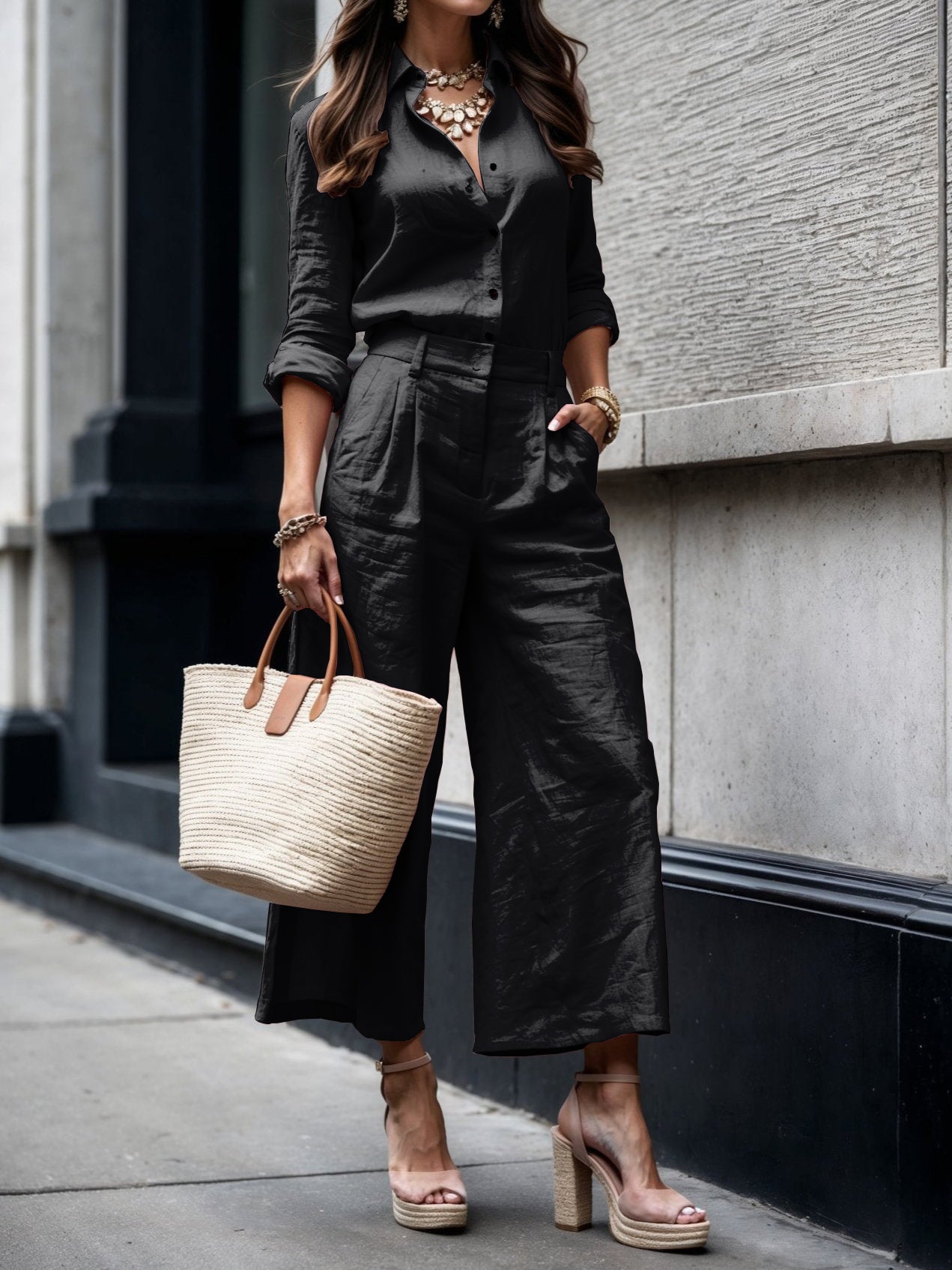 Avenza | Two Piece Shirt & Wide Leg Trouser Set