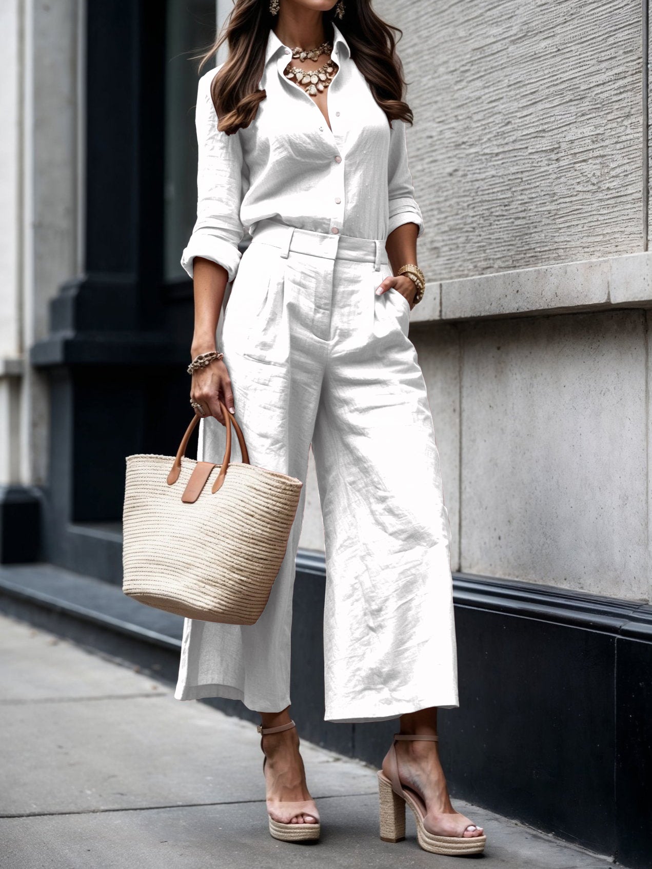 Avenza | Two Piece Shirt & Wide Leg Trouser Set