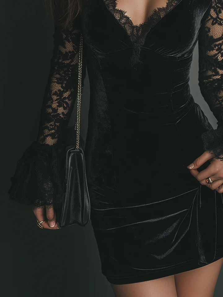 Elisa | Klasyczna aksamitna sukienka z koronką