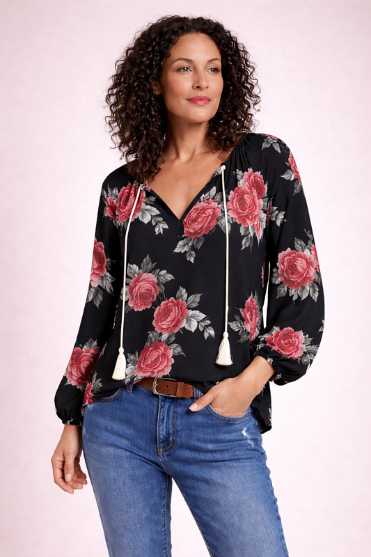 Roselle Boho Blouse – Midnight Rose