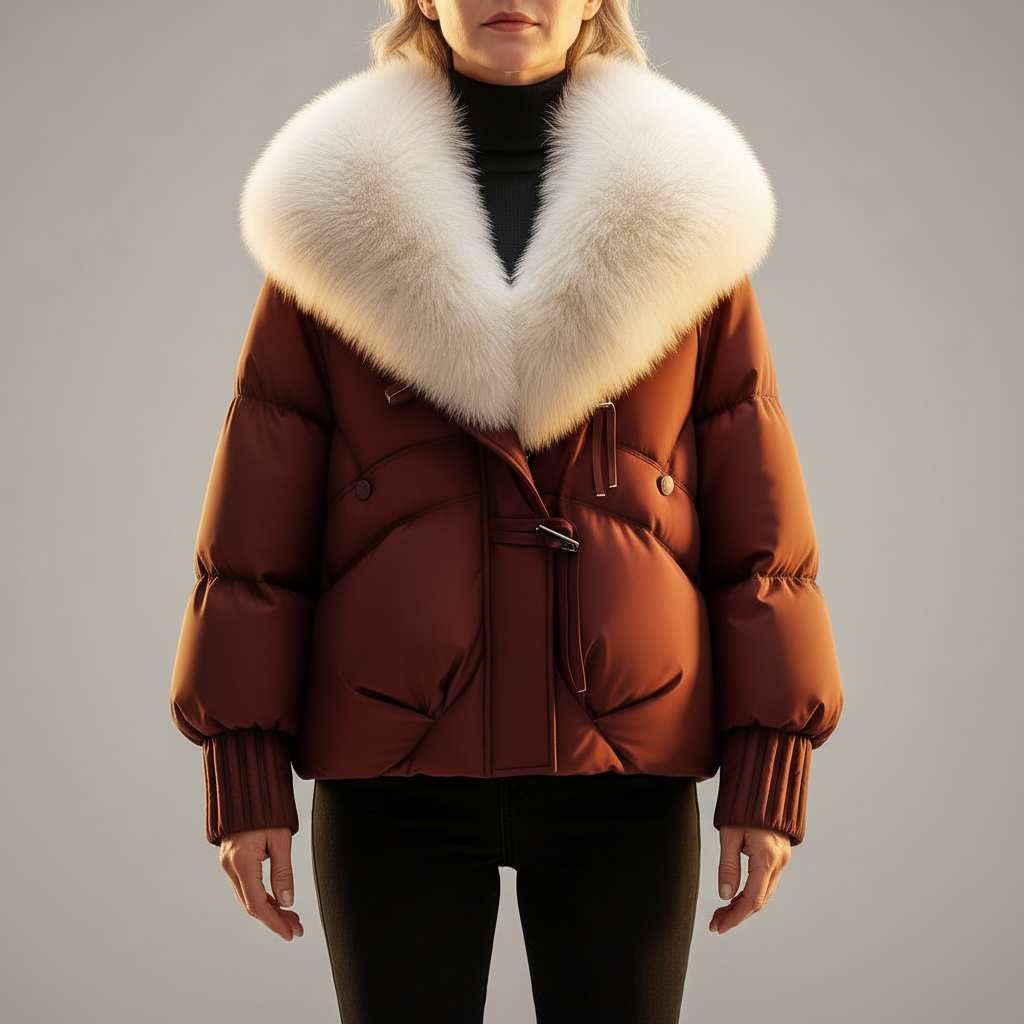 Women's Faux Fur Collar Cinched-Waist Puffer Jacket