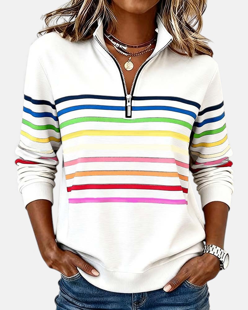 Solara | Rainbow Stripe Zip Sweatshirt