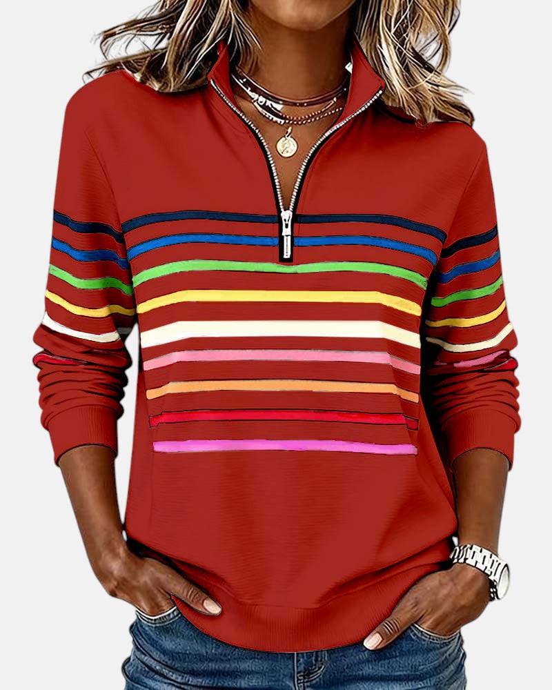 Solara | Rainbow Stripe Zip Sweatshirt